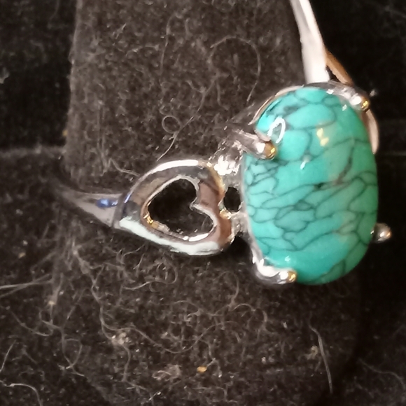 BLOWOUT PRICING Blue Natural Stone And Silver Plated ring women Size 10 - Picture 6 of 8